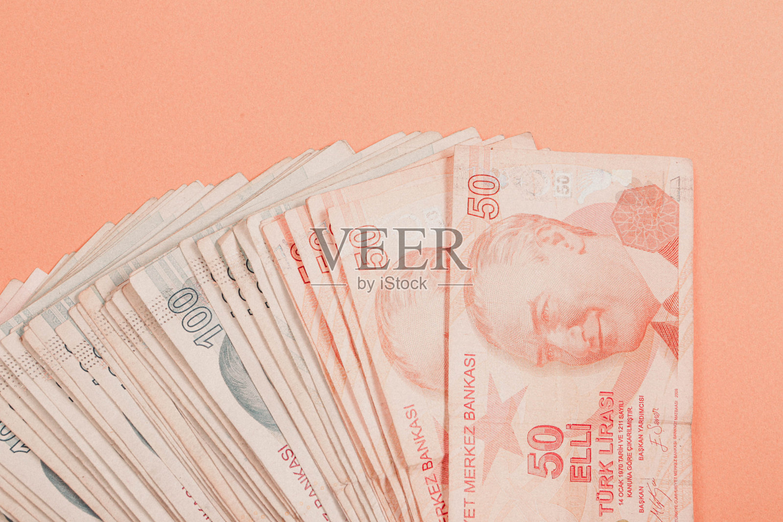 土耳其货币，土耳其里拉纸币照片摄影图片