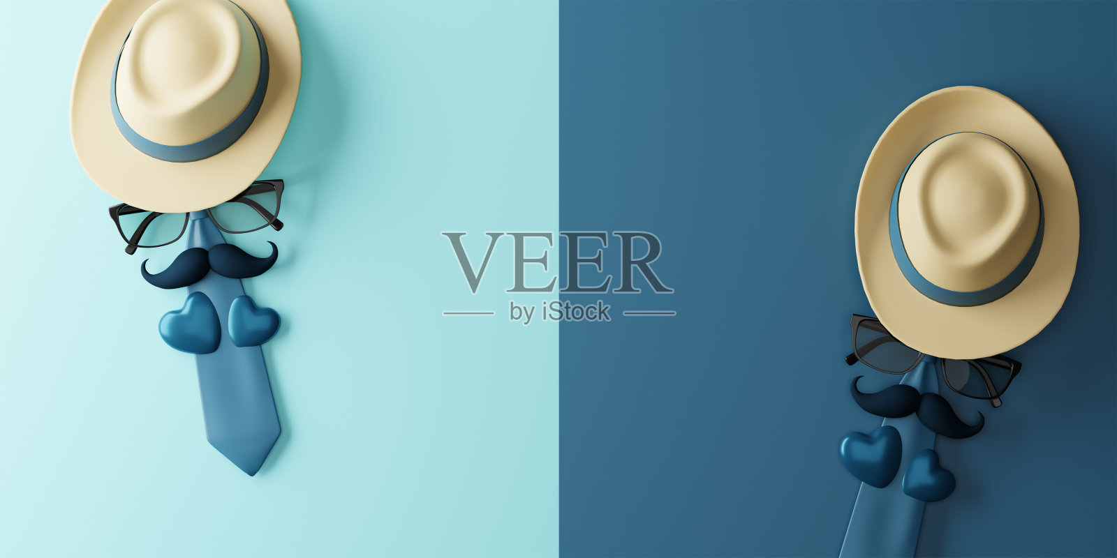 3 d渲染。为父亲节设计蓝色背景的横幅。有拷贝空间。照片摄影图片