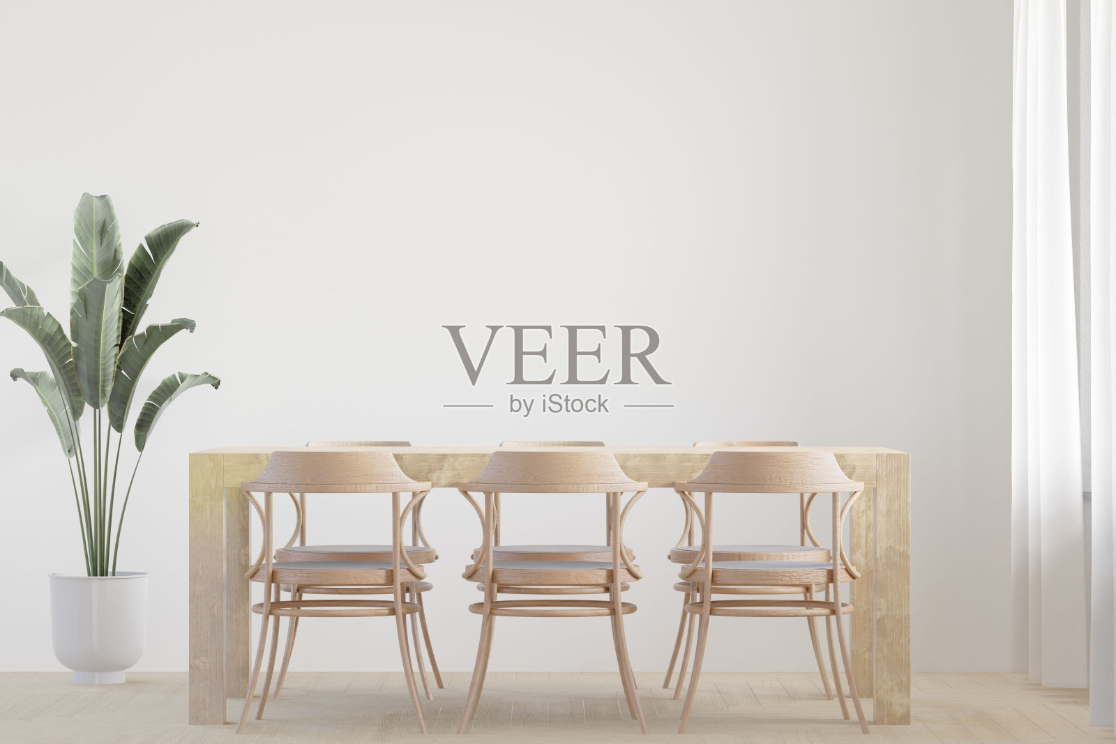 一个现代餐厅的3D渲染，有舒适的椅子和桌子照片摄影图片