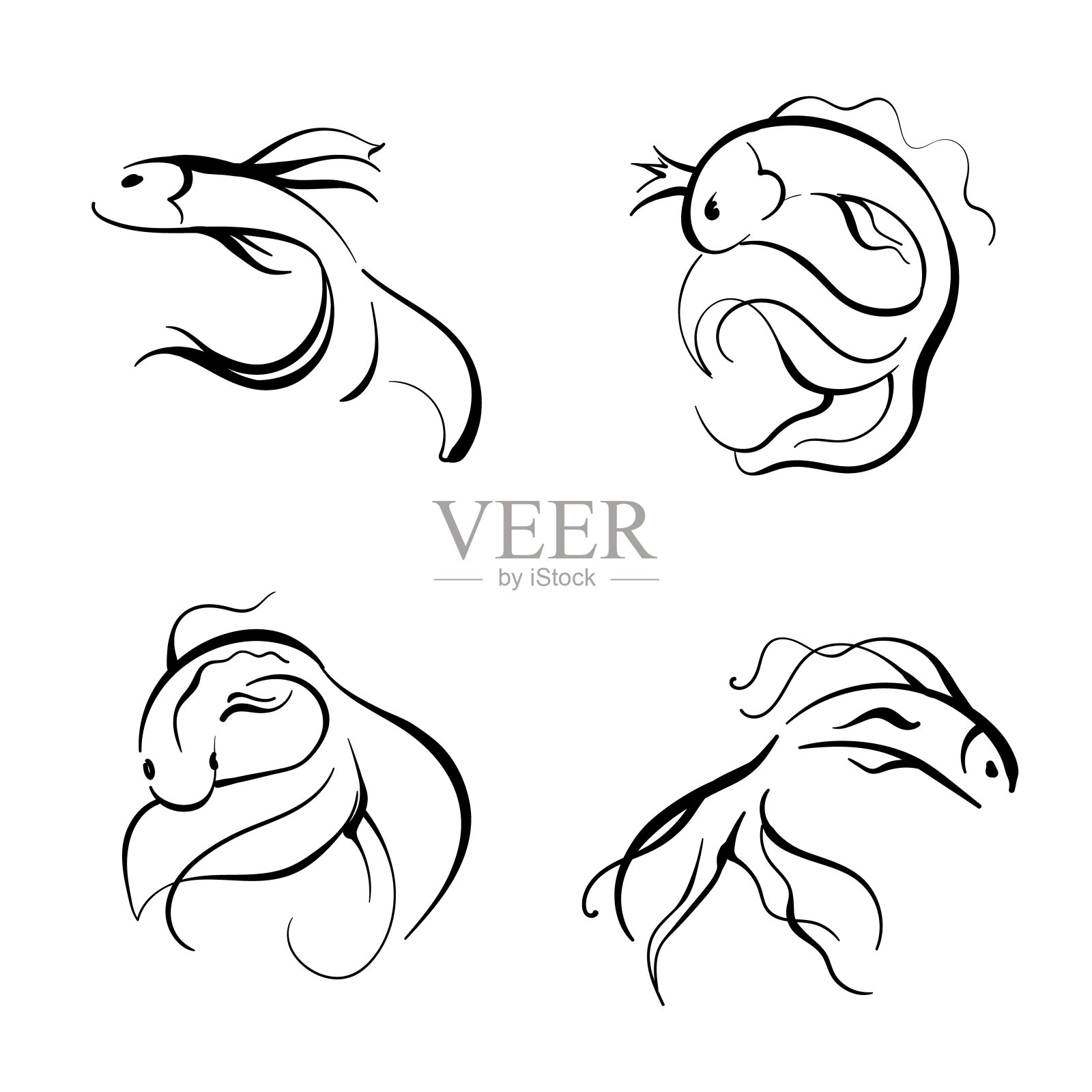 矢量鱼纹身，标志，标志，着色。插画图片素材