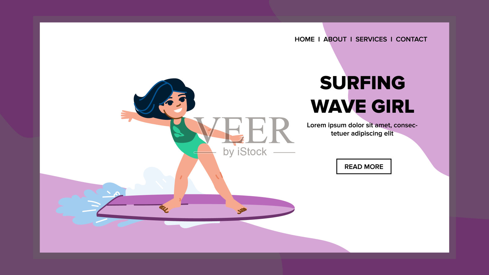 冲浪浪姑娘矢量插画图片素材