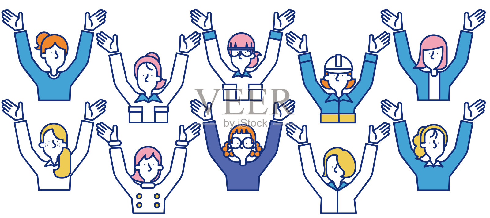 简单的图标集A，不同职业的妇女正在做板扎插画图片素材