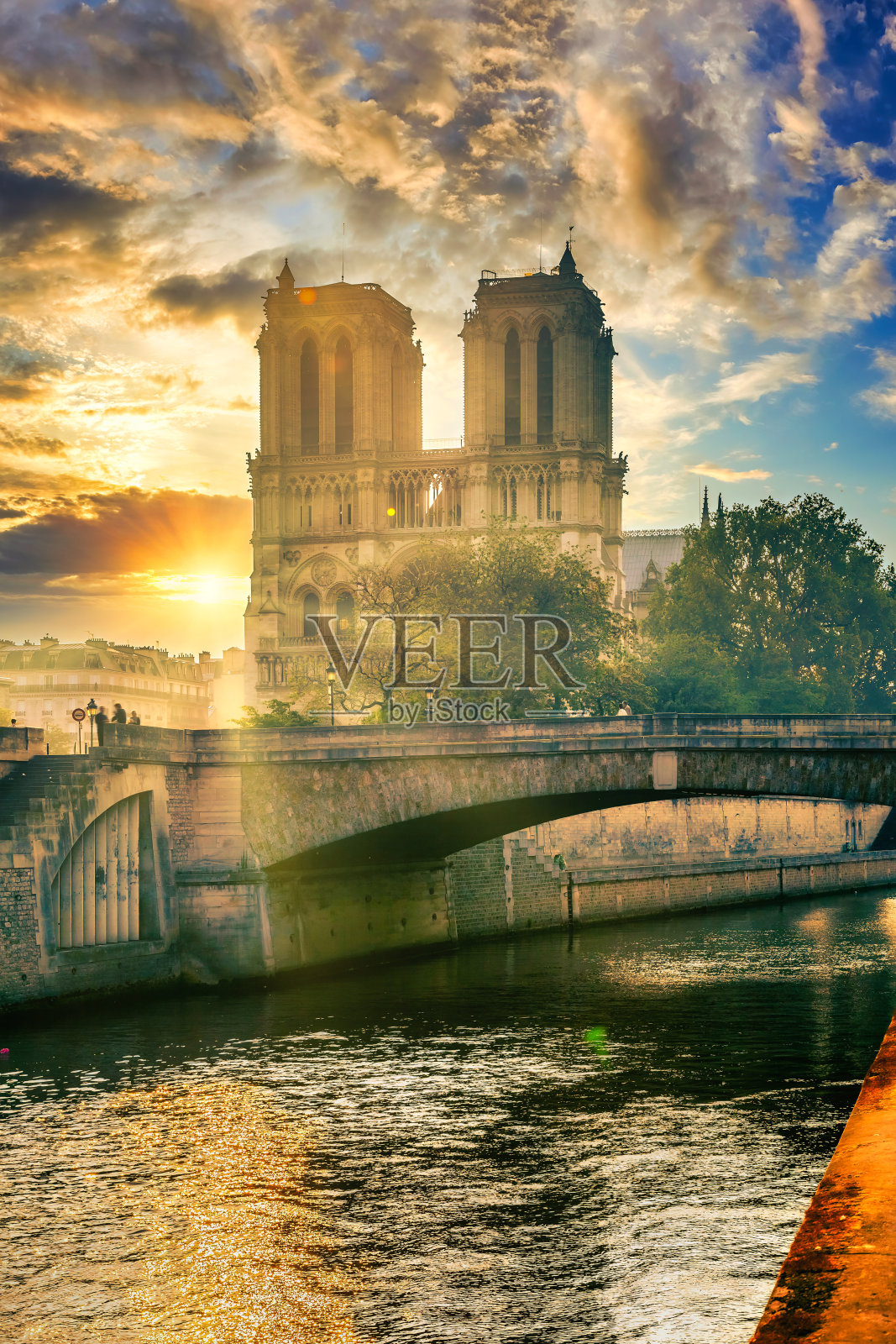 锡耶纳河和巴黎圣母院照片摄影图片