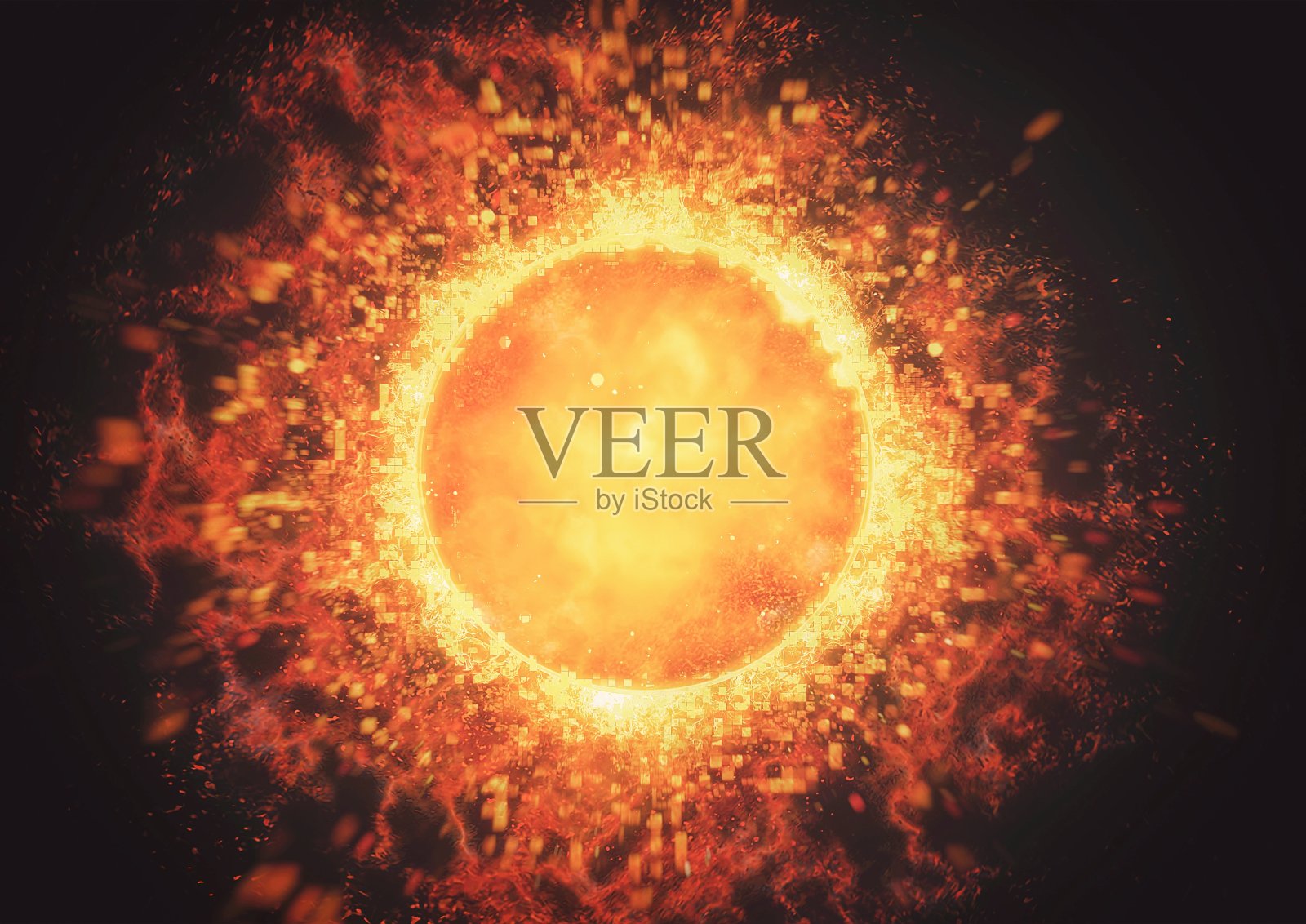 3d illustration of abstract sun and exploding flames照片摄影图片