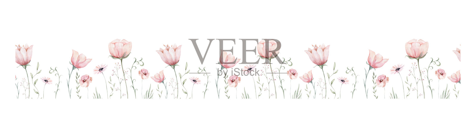 仙女和花朵水彩画孤立的孩子插图的女孩。卡通粉色魔法女孩宝宝派对海报。生日快乐小贺卡插画图片素材