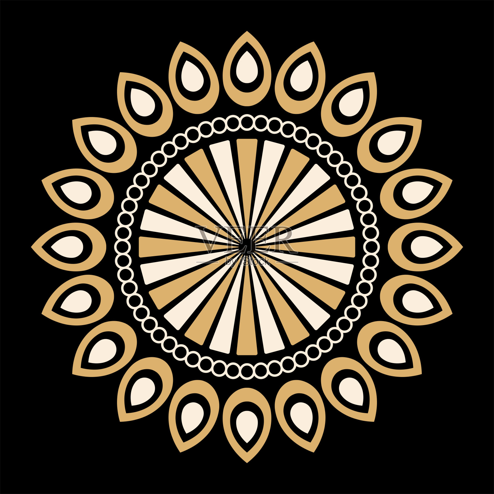 曼荼罗。装饰性的圆形彩饰。孤立的黑色背景。插画图片素材