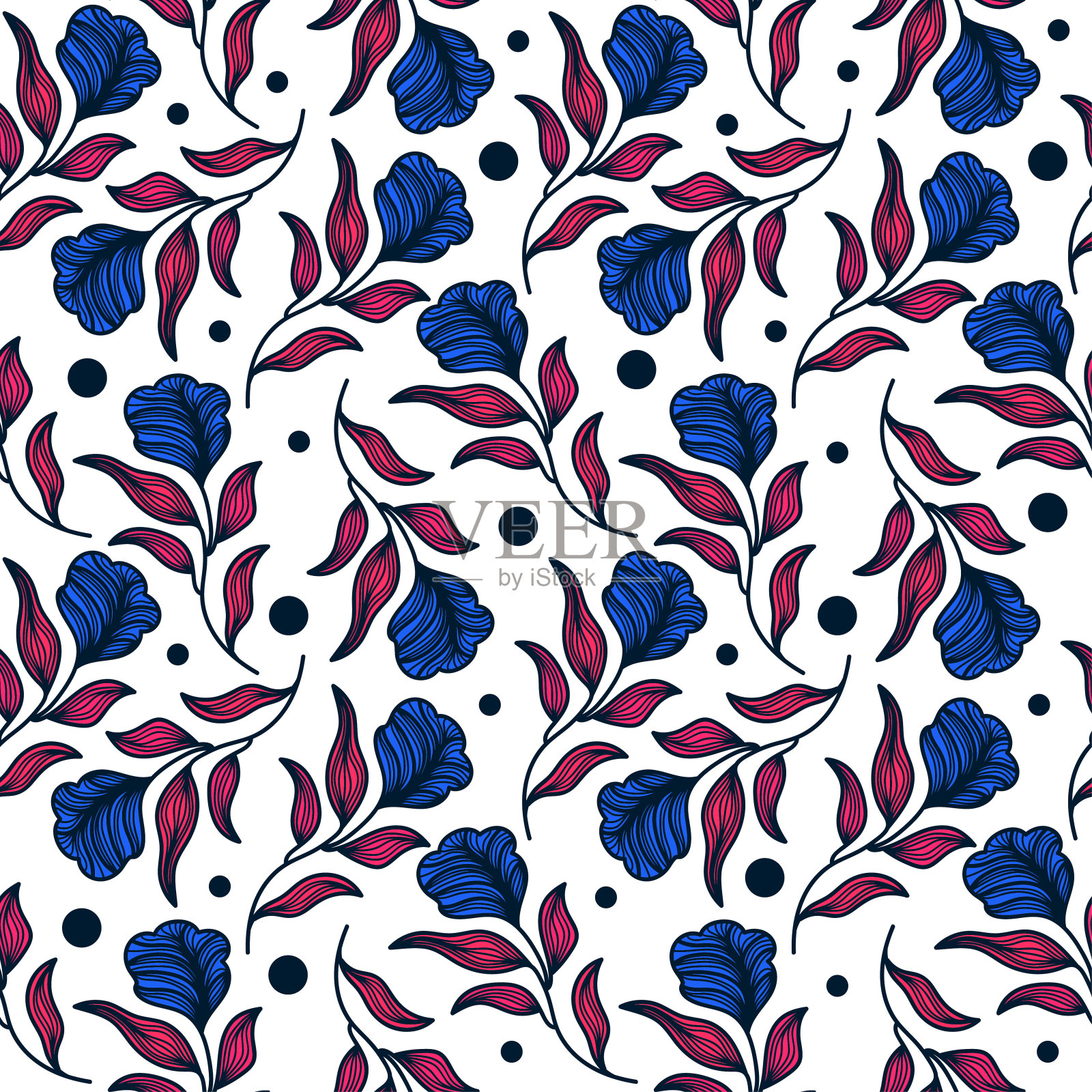 异国情调的无缝花图案与复古风格。采购产品手绘花卉图案的时尚，壁纸，包装纸，背景，织物，纺织品，服装，和卡片设计插画图片素材