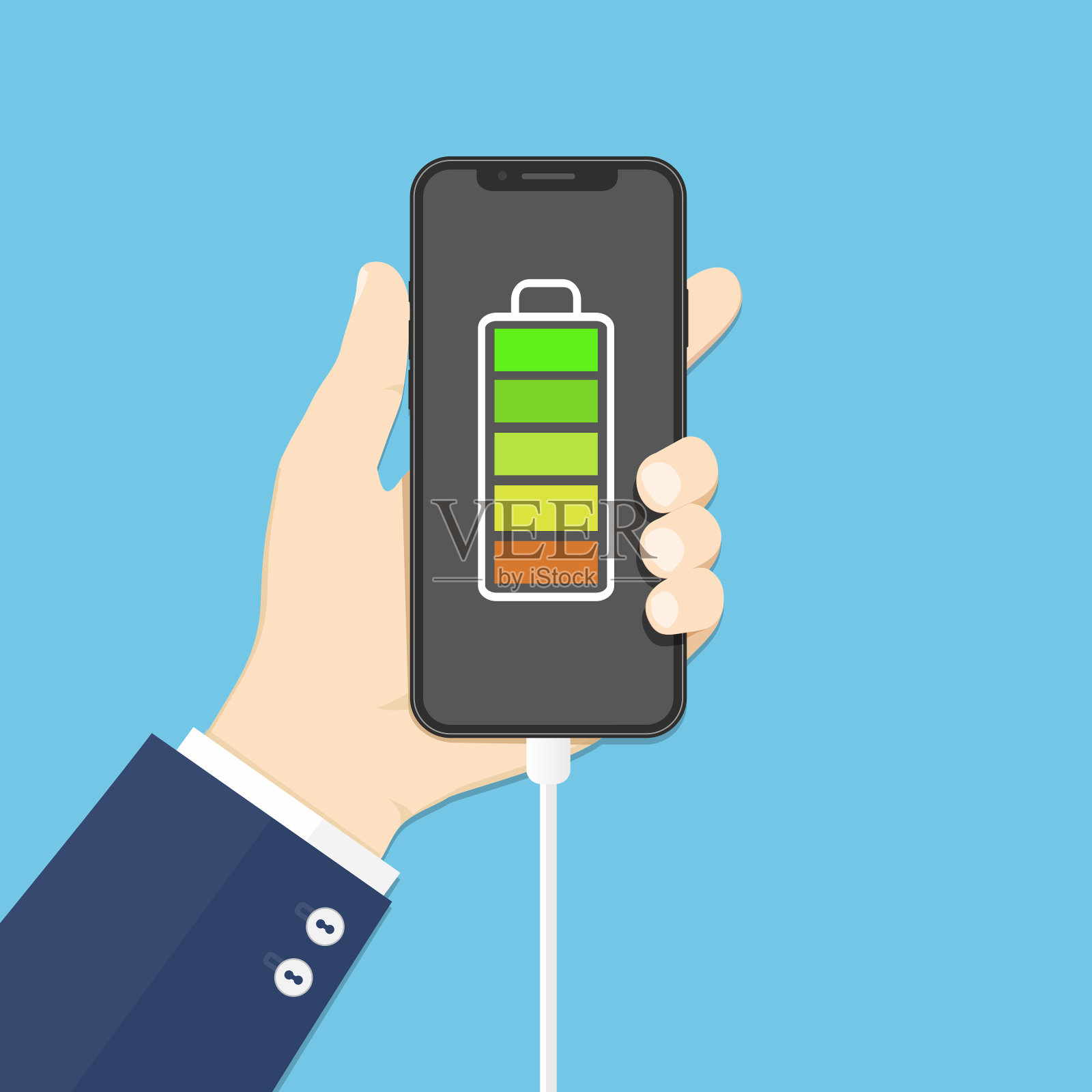 人手持手机与充电器连接插画图片素材