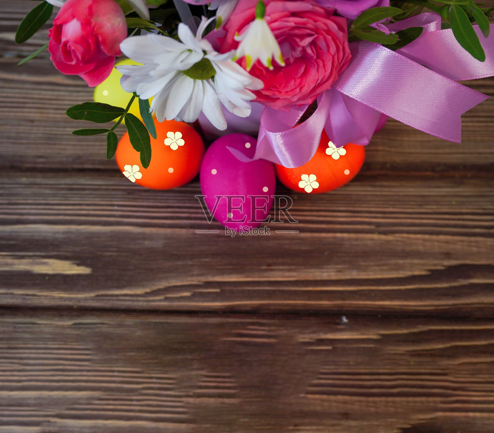 复活节快乐!平面，明信片或互联网横幅与复制空间在复活节照片摄影图片