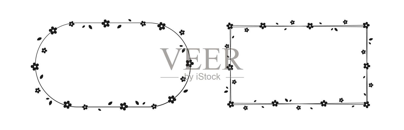 花框架剪影涂鸦集。春天的边框模板，华丽的设计元素的婚礼，贺卡。插画图片素材