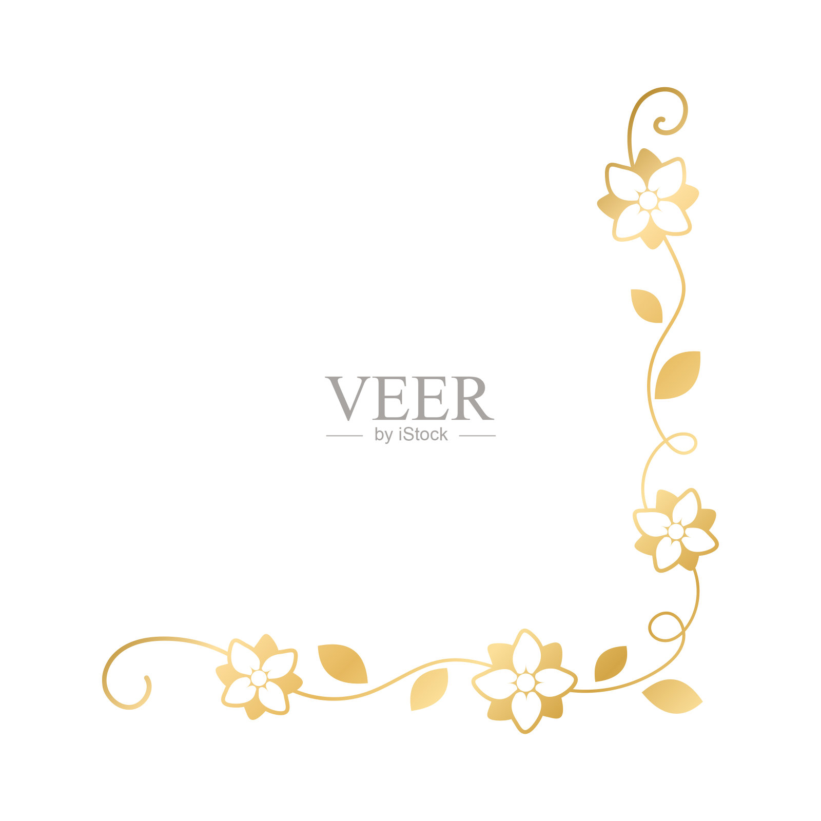 春天的金色花角边框。花页装饰涂鸦矢量插图。插画图片素材