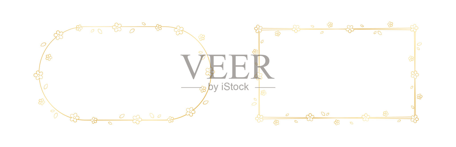 简单的花卉框架outline_gold_set插画图片素材