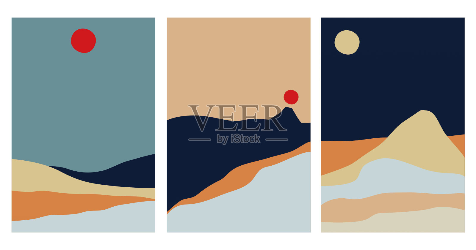 抽象景观斯堪的纳维亚墙壁艺术装饰插画图片素材