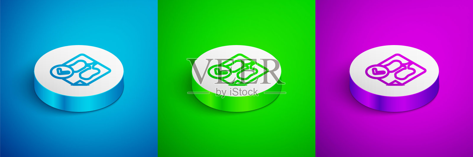 肺x射线诊断图标隔离在蓝色，绿色和紫色的背景。肺的快照。白色圆圈按钮。向量图标素材