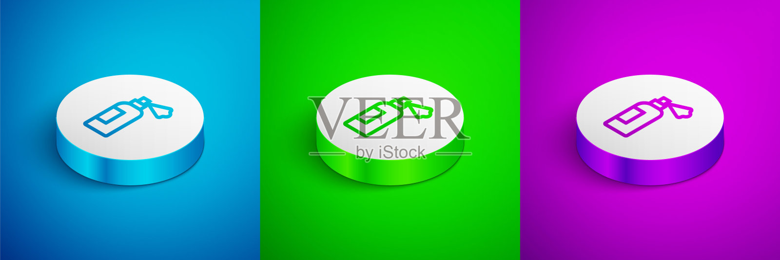 宠物洗发水图标隔离在蓝色，绿色和紫色的背景。宠物护理标志。狗狗清洁标志。白色圆圈按钮。向量图标素材