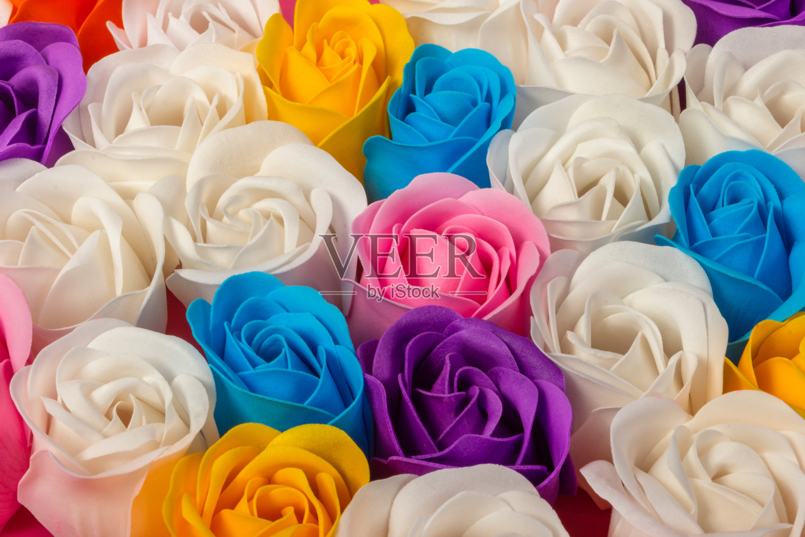 彩色肥皂玫瑰，特写照片摄影图片