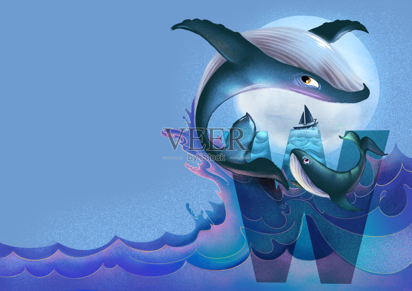 鲸鱼妈妈和鲸鱼宝宝插画图片素材