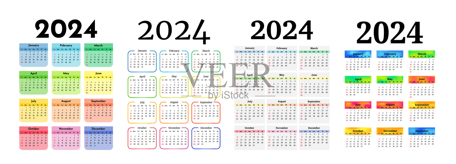 2024年的日历被隔离在白色背景上插画图片素材