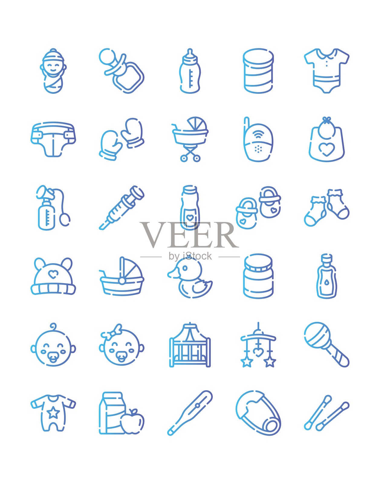 婴儿图标集30孤立的白色背景插画图片素材