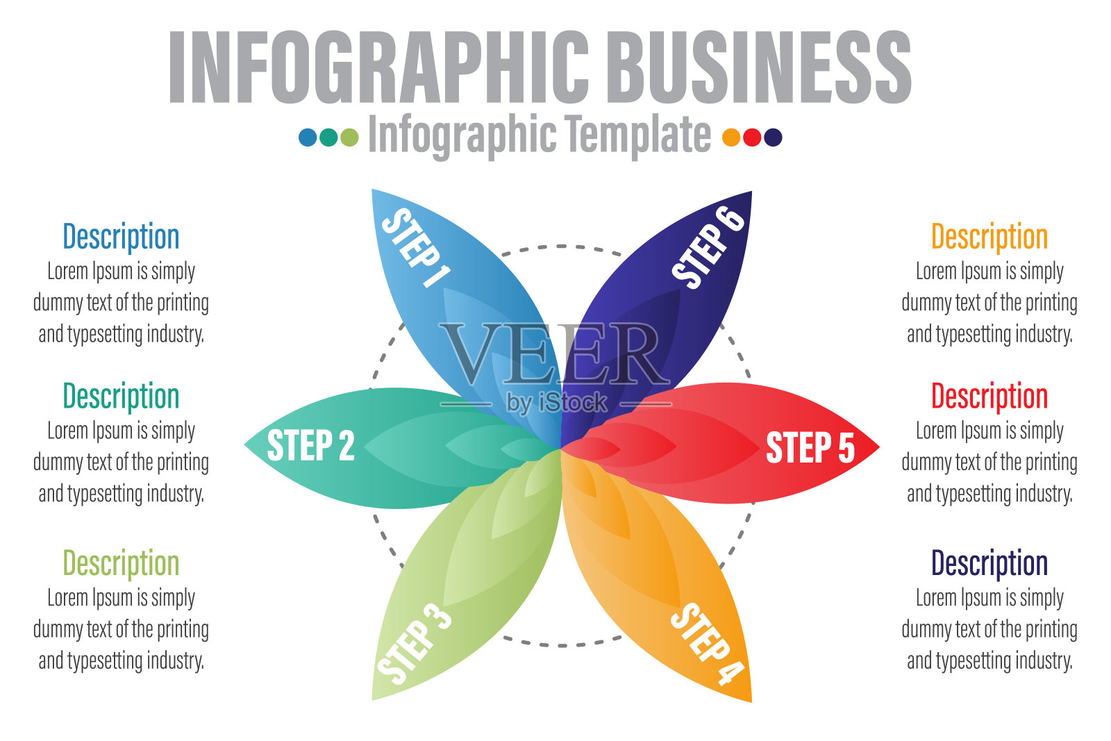矢量圆信息图表集。模板的图表，图形，演示文稿和图表。业务概念有六个6步骤，六个6选项，部分，步骤或过程。抽象的背景。插画图片素材