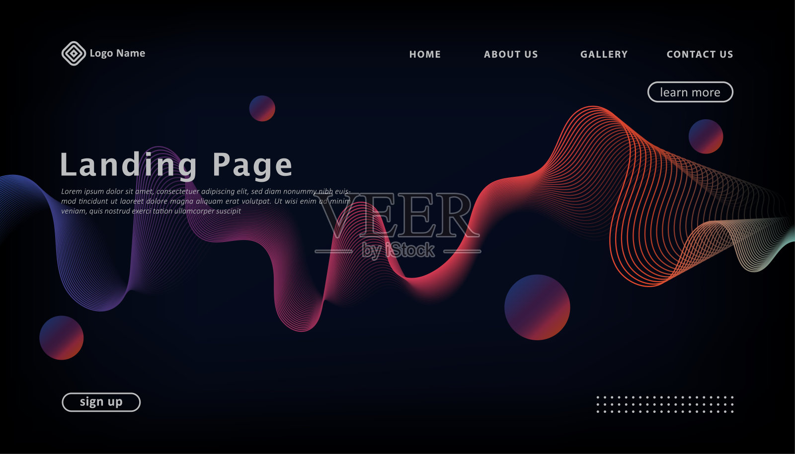 现代波浪彩色登陆页模板设计插画图片素材