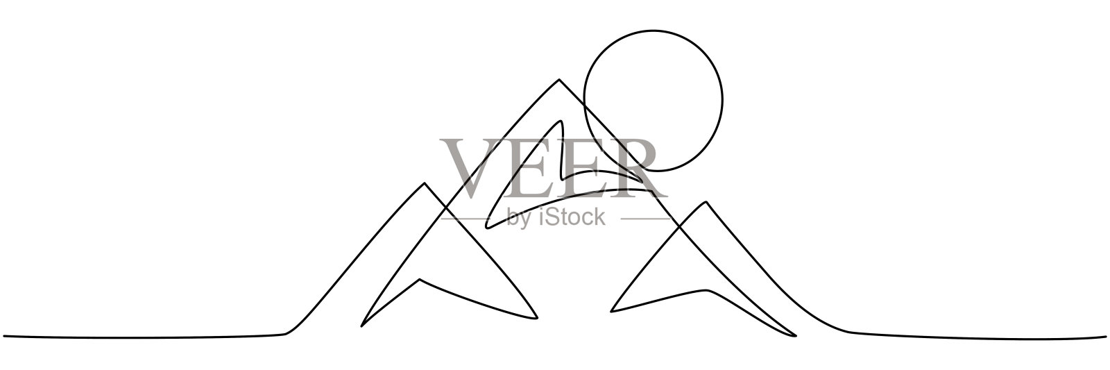 山与太阳连续划一条线。插画图片素材