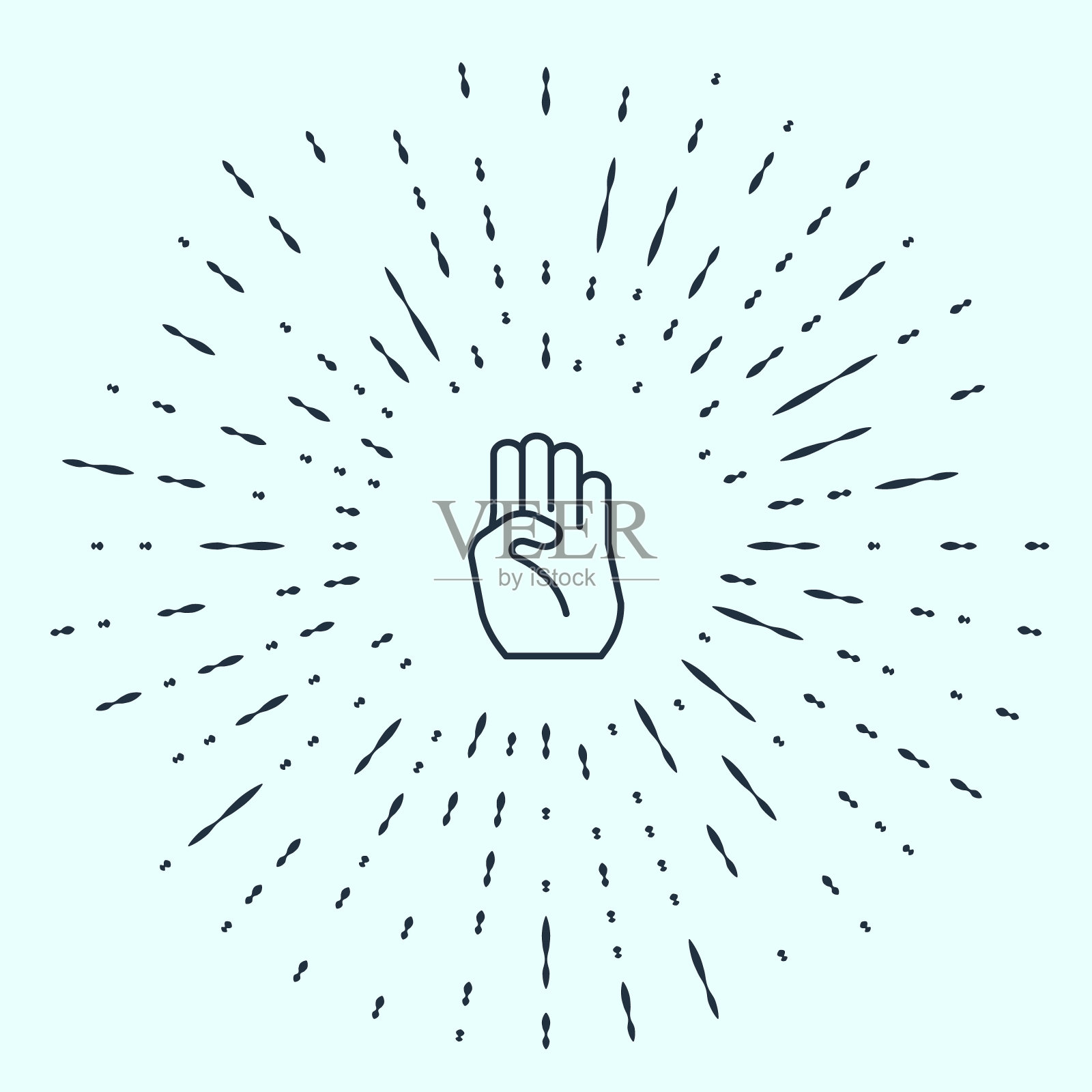 黑线印度符号手图标孤立在灰色背景。抽象圆形随机点。向量插画图片素材