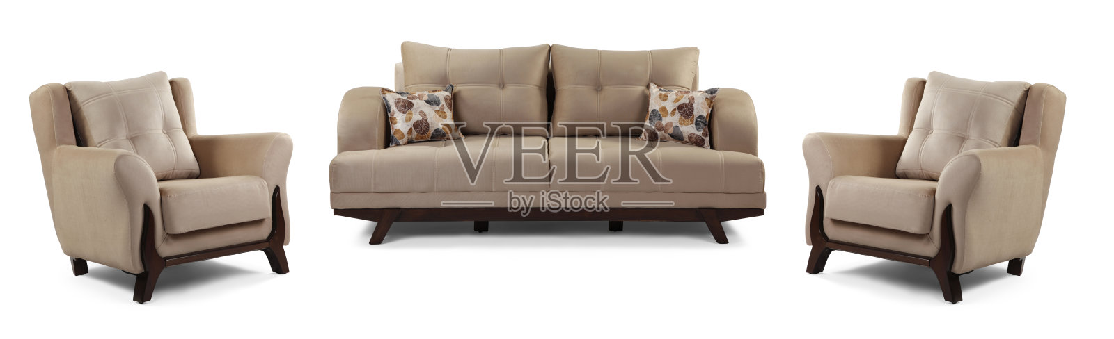 一套沙发和扶手椅，现代家具照片摄影图片