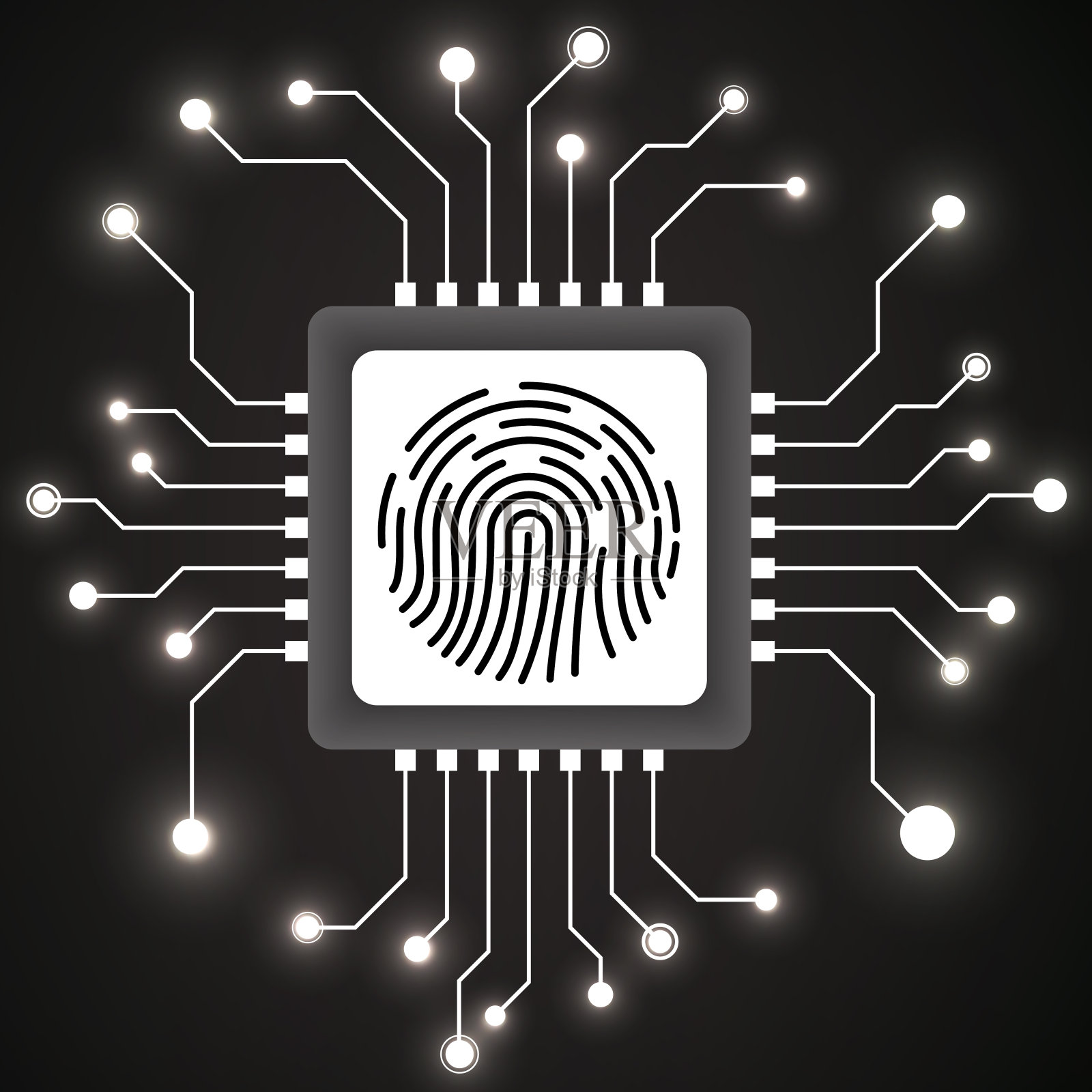 Cpu。内置指纹微处理器。微芯片。电路板插画图片素材