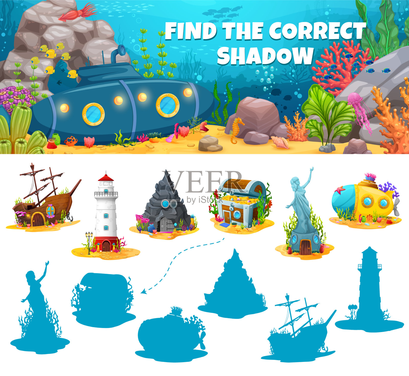 找到正确的水下房屋的影子插画图片素材