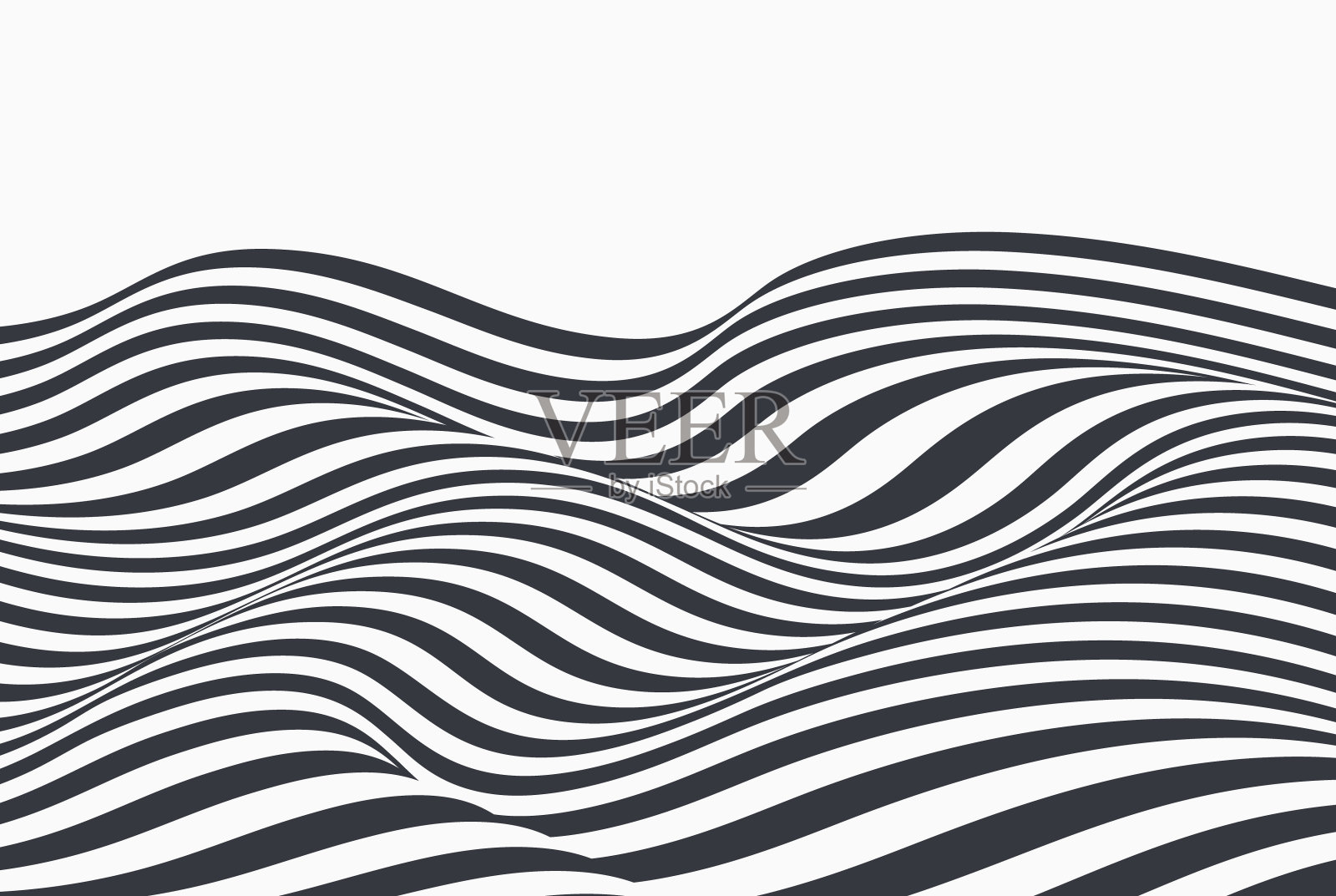 抽象的波浪背景，黑白波浪条纹或线条设计。光的艺术。插画图片素材