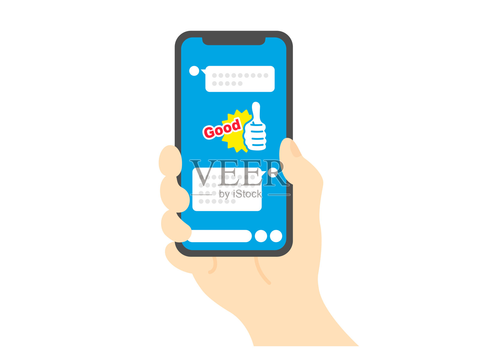 一个人在智能手机上使用消息应用程序的插图。插画图片素材