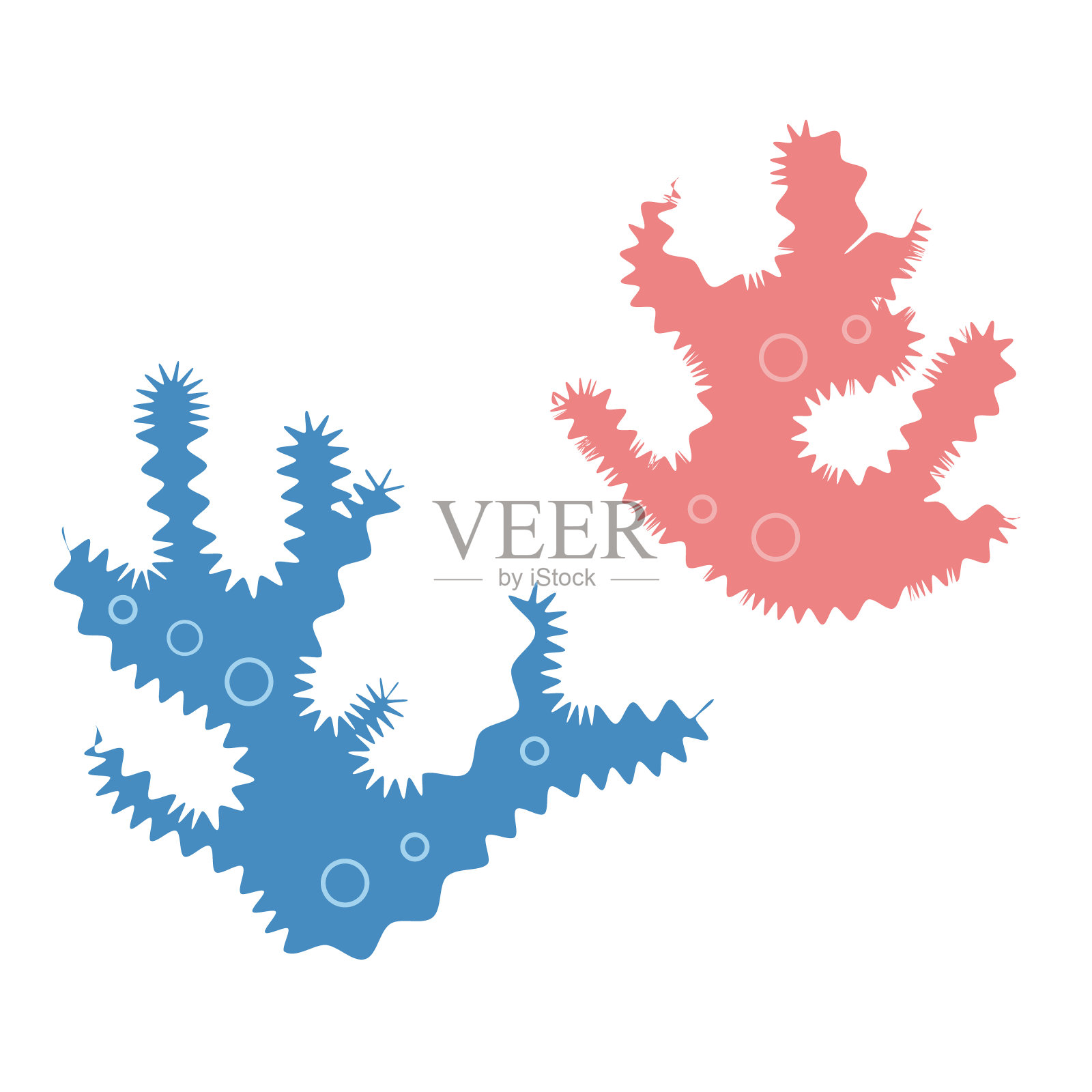 蓝色和粉红色的珊瑚孤立在白色的背景。矢量插图。插画图片素材