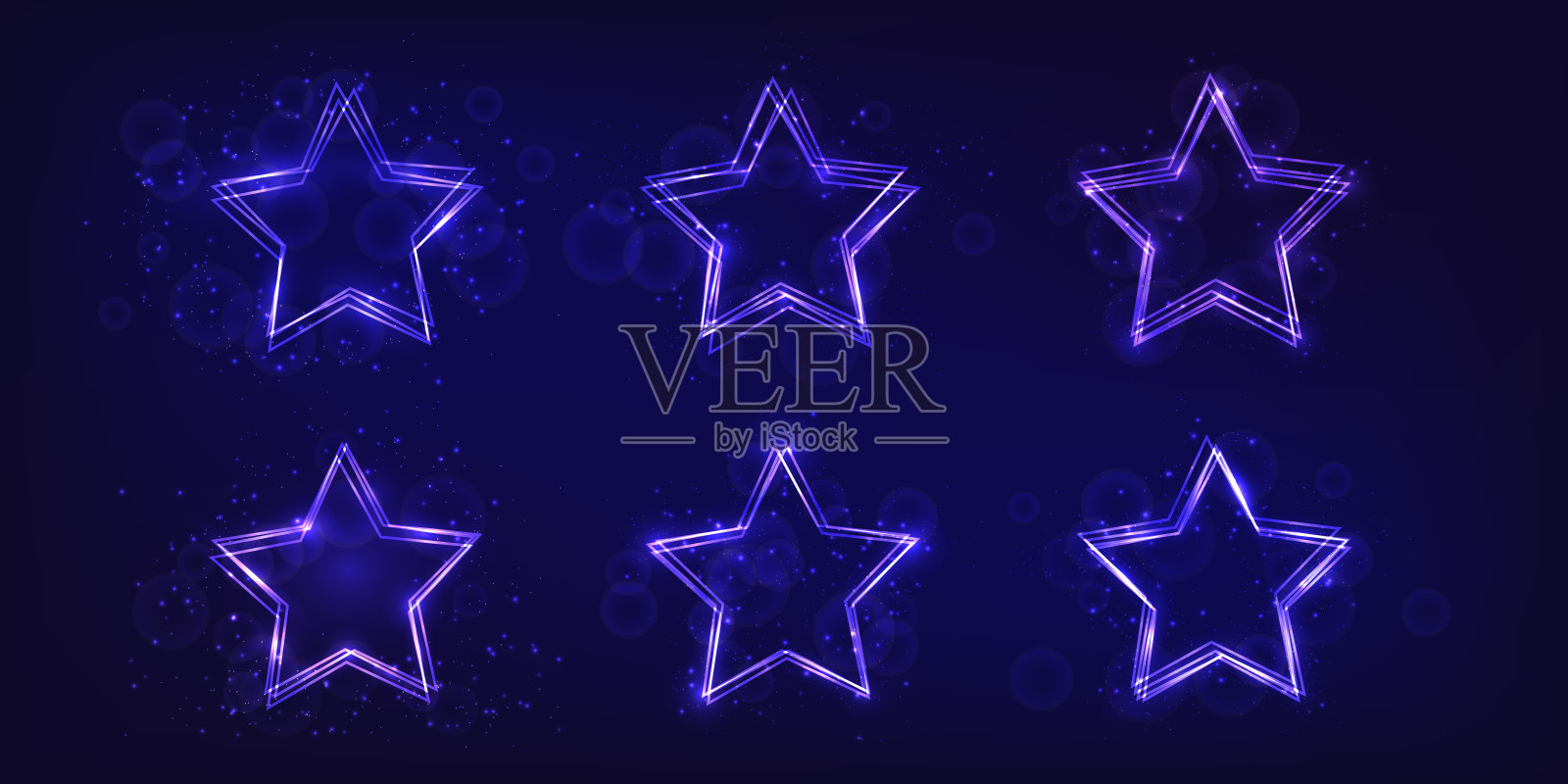 霓虹灯框架在星形与闪亮的效果和火花插画图片素材