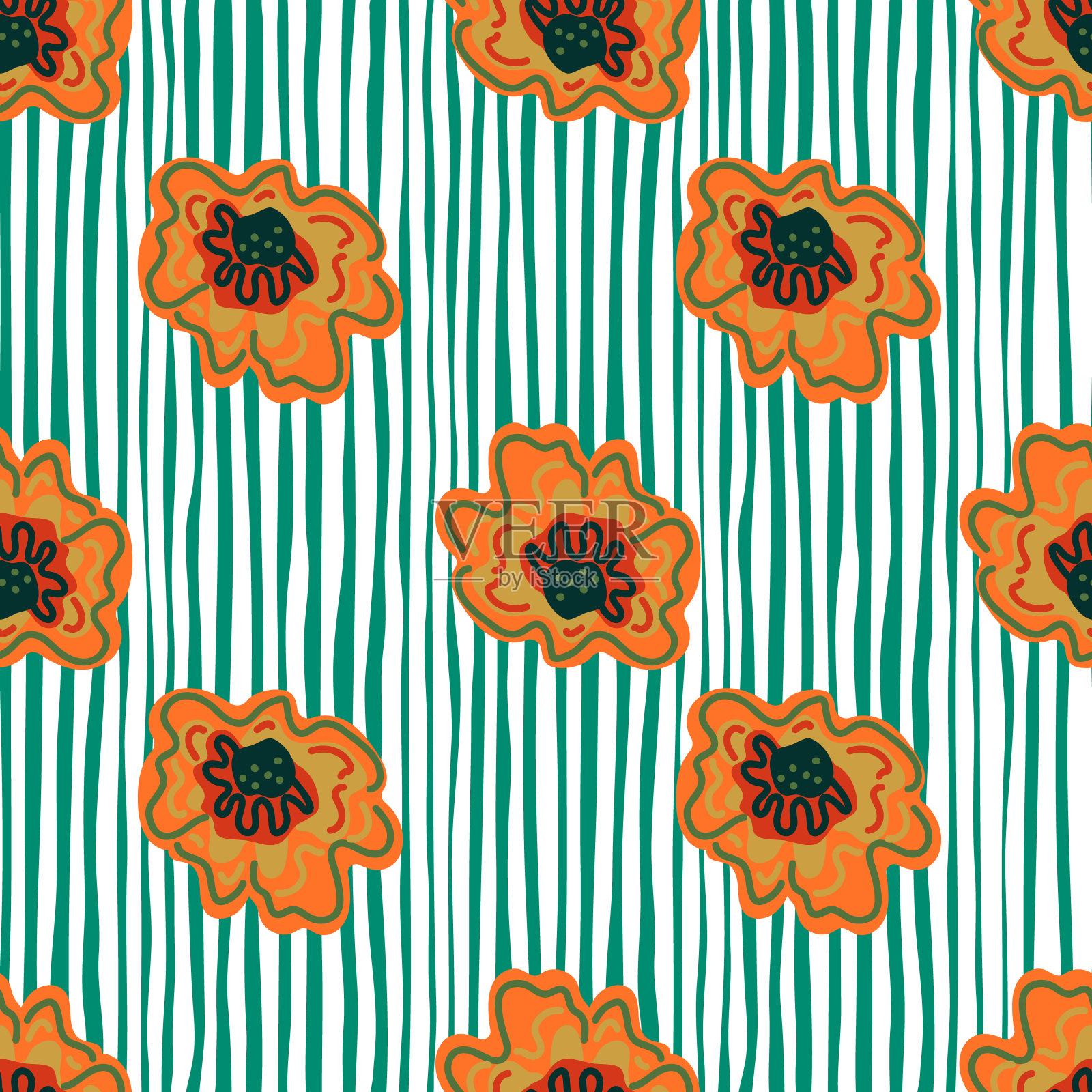 抽象花卉无尽的背景。洋甘菊花无缝花纹，素雅格调。插画图片素材