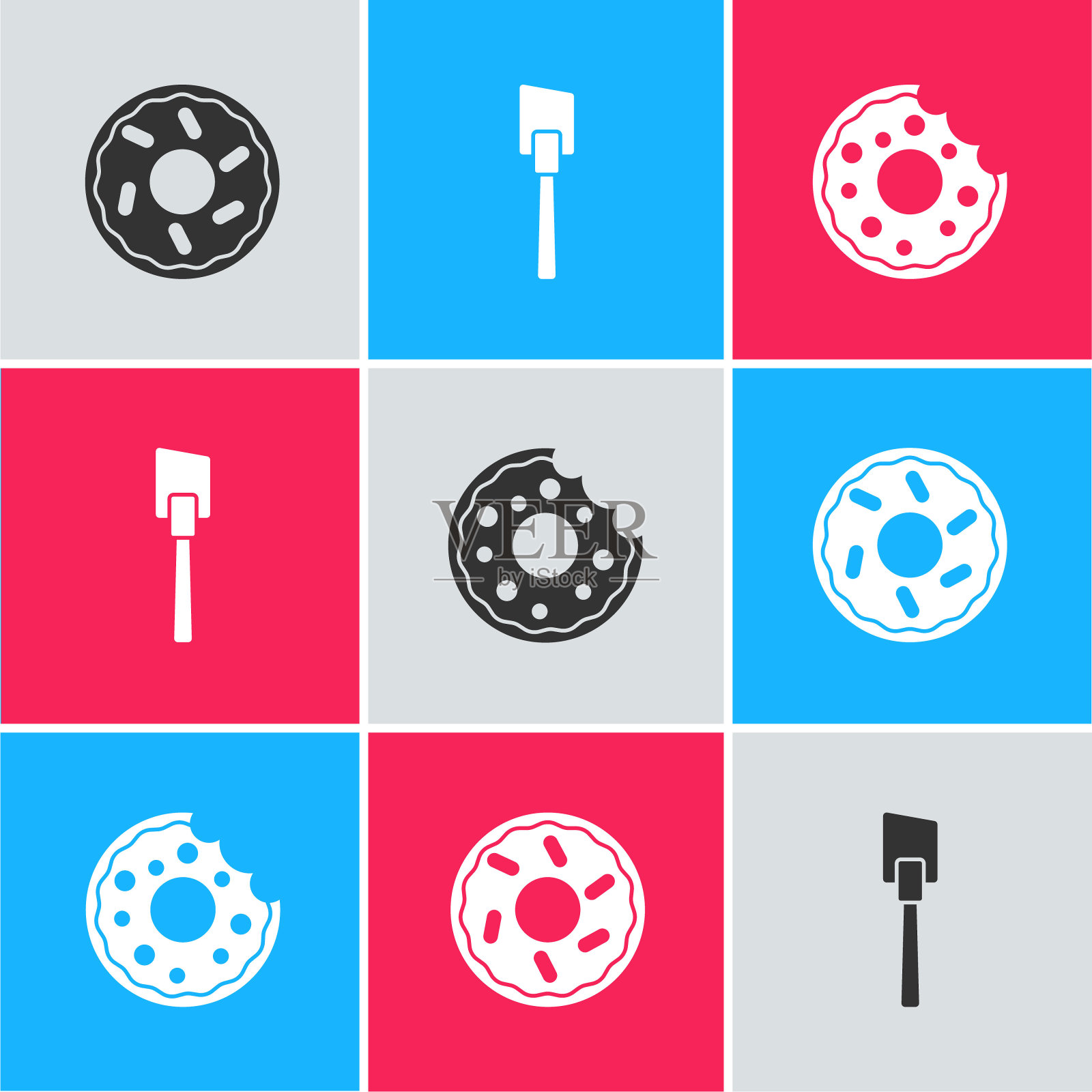 设置甜甜圈，抹刀和图标。向量插画图片素材