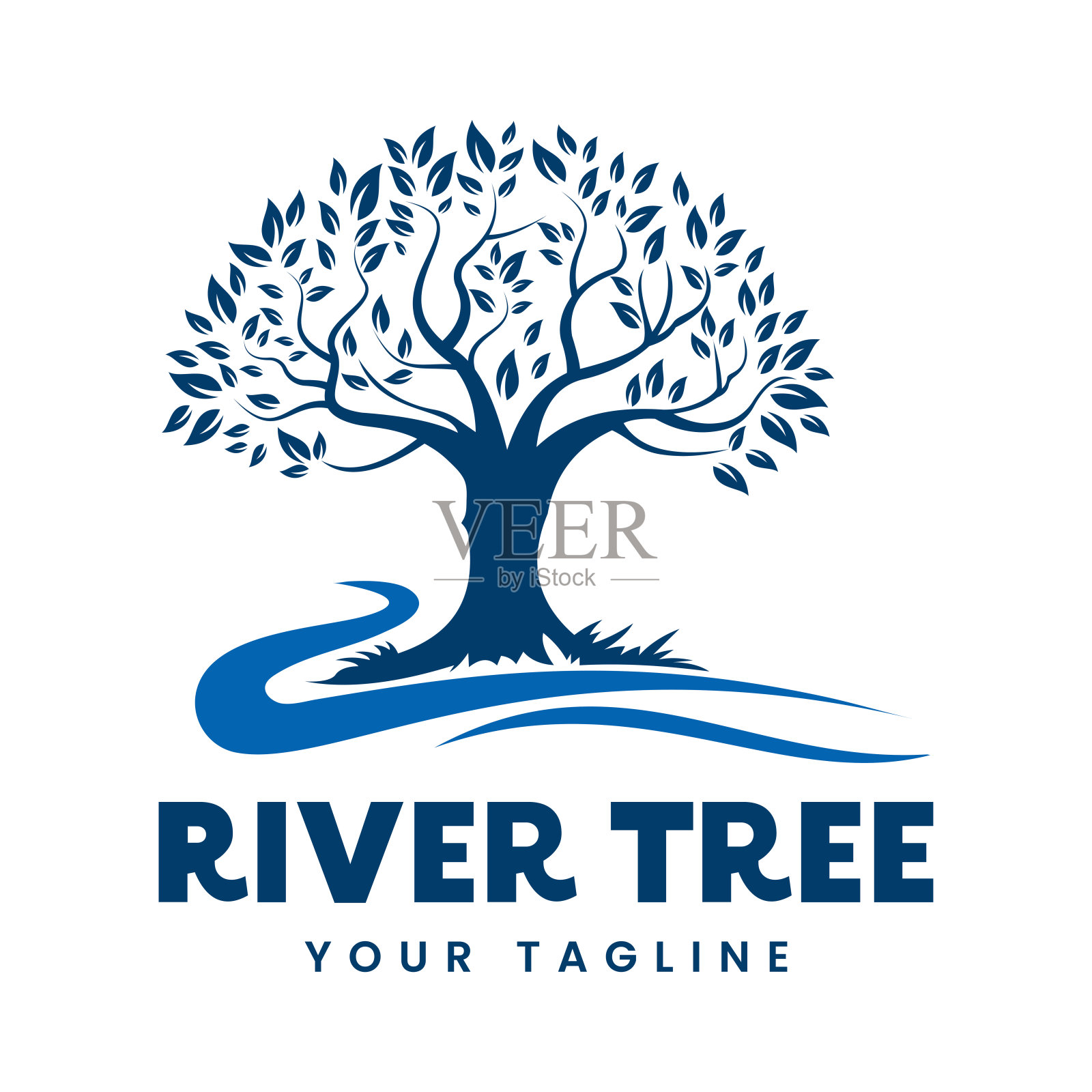 生命之树和河流插图矢量设计模板。插画图片素材