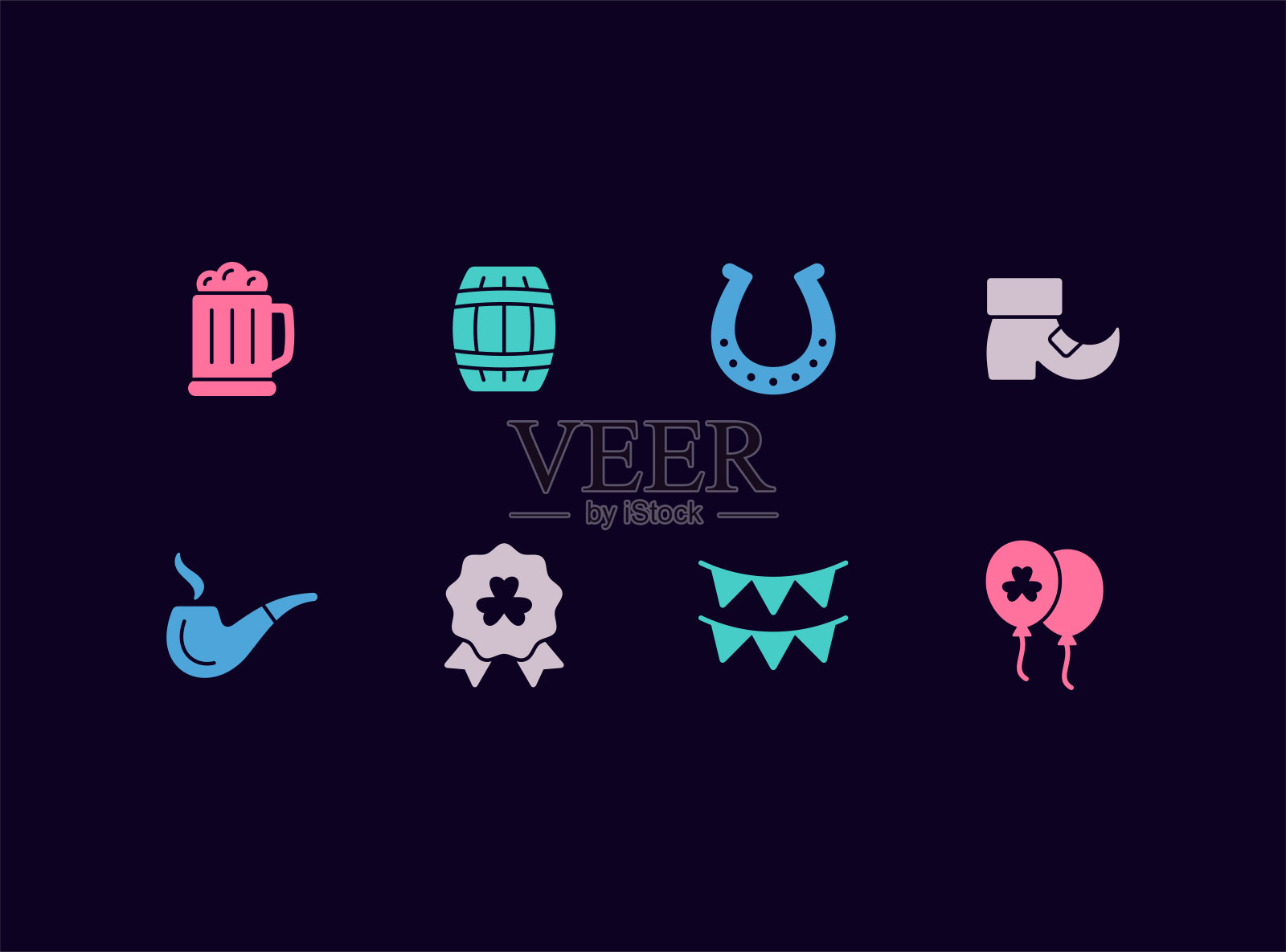 圣帕特里克节庆祝矢量图标集。爱尔兰的图标。图标素材