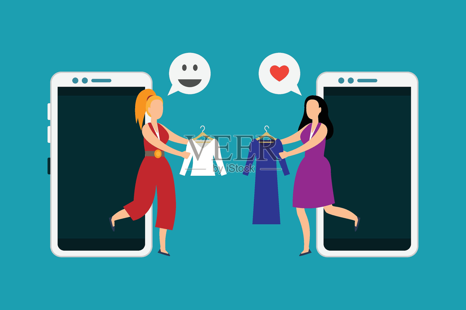 女人们在网上买卖旧衣服插画图片素材