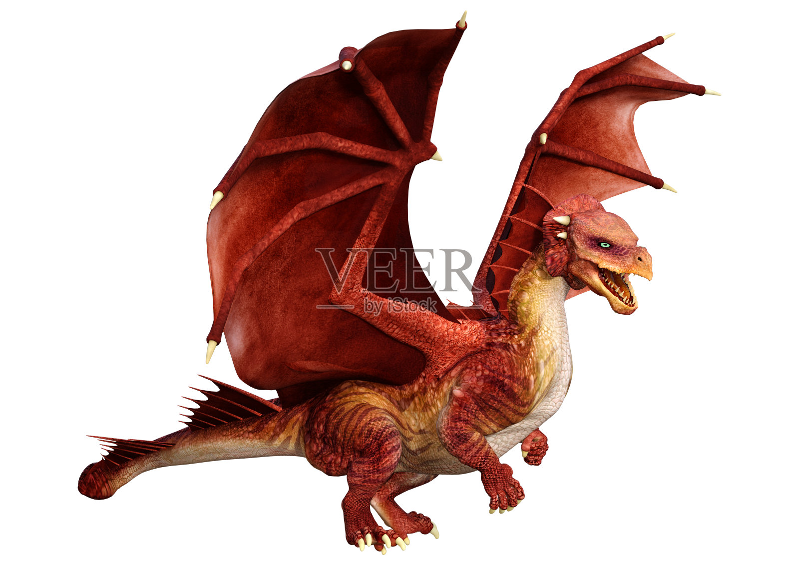 3D渲染童话龙在白色照片摄影图片