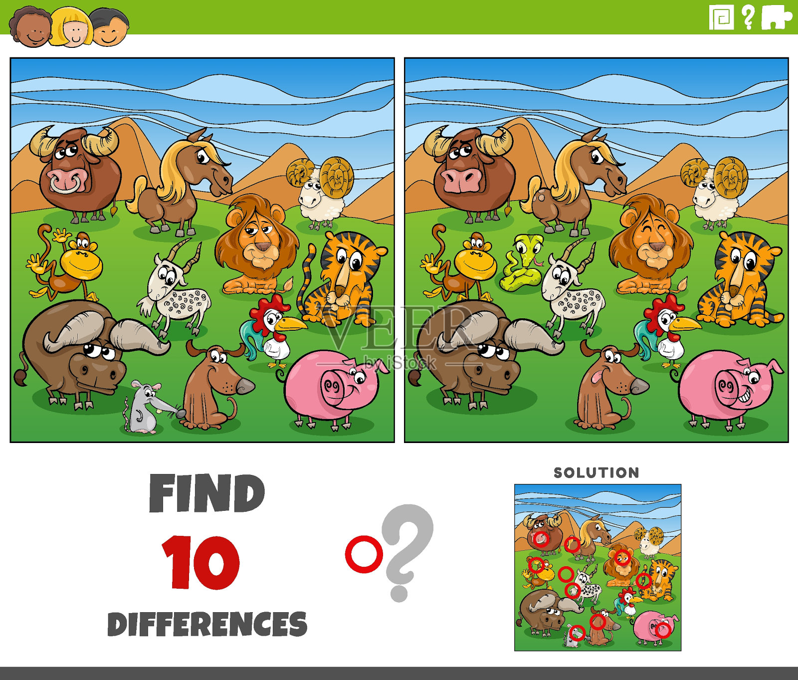 与漫画动物角色组的差异游戏插画图片素材