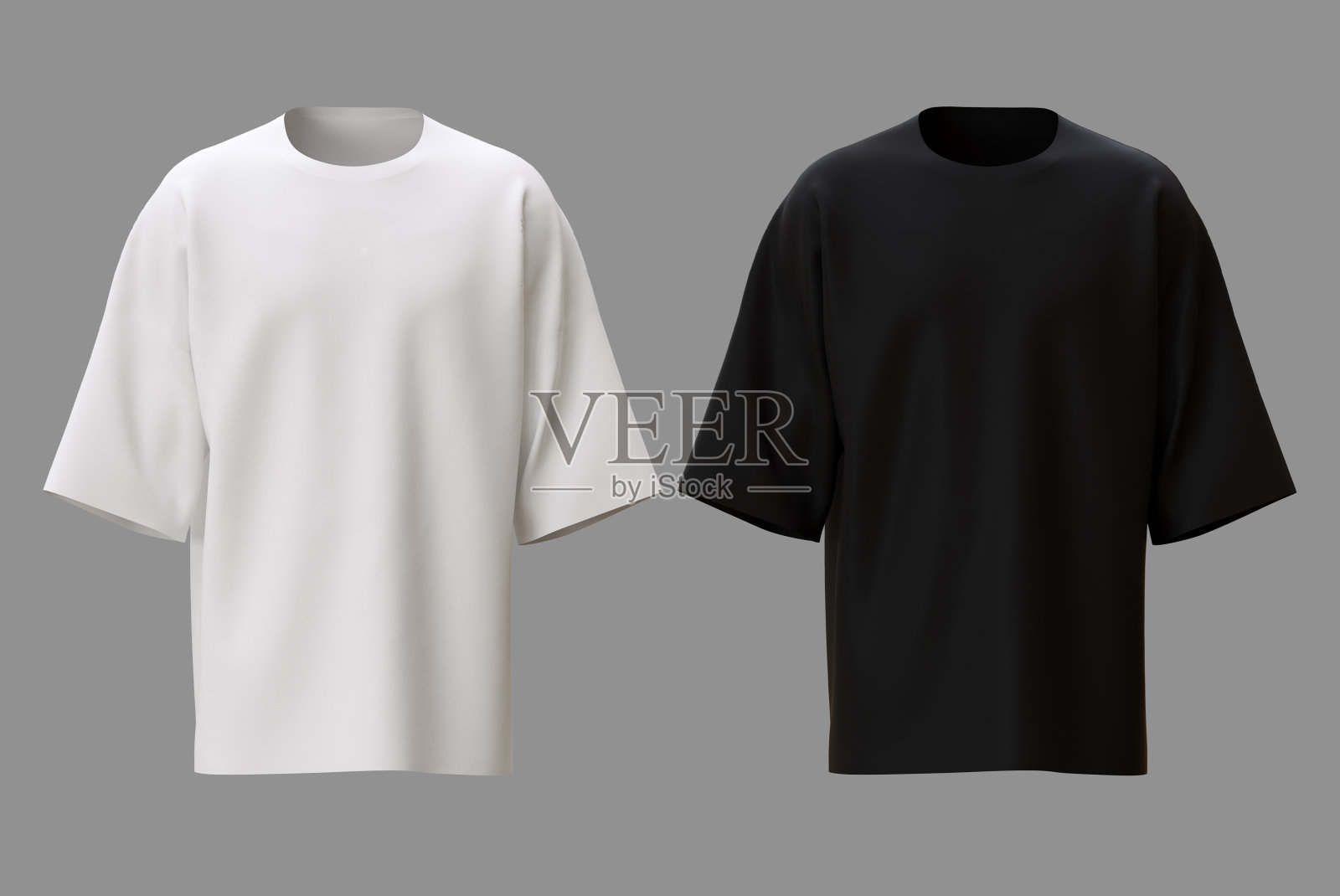 在中性背景上的黑白长袖t恤的模型- 3D插图照片摄影图片