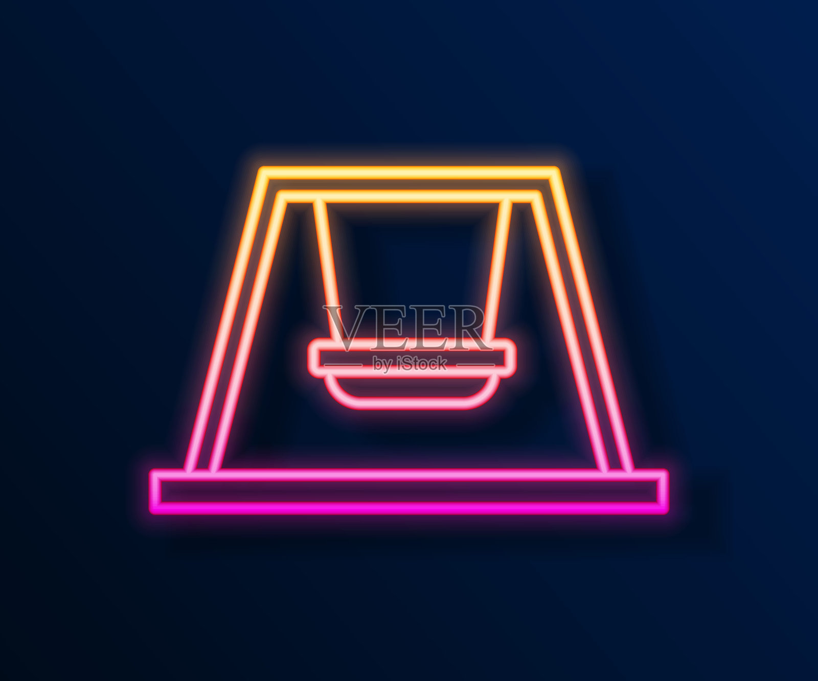 发光的霓虹灯线秋千为孩子们夏季游戏在操场图标孤立的黑色背景。户外娱乐设备。向量插画图片素材