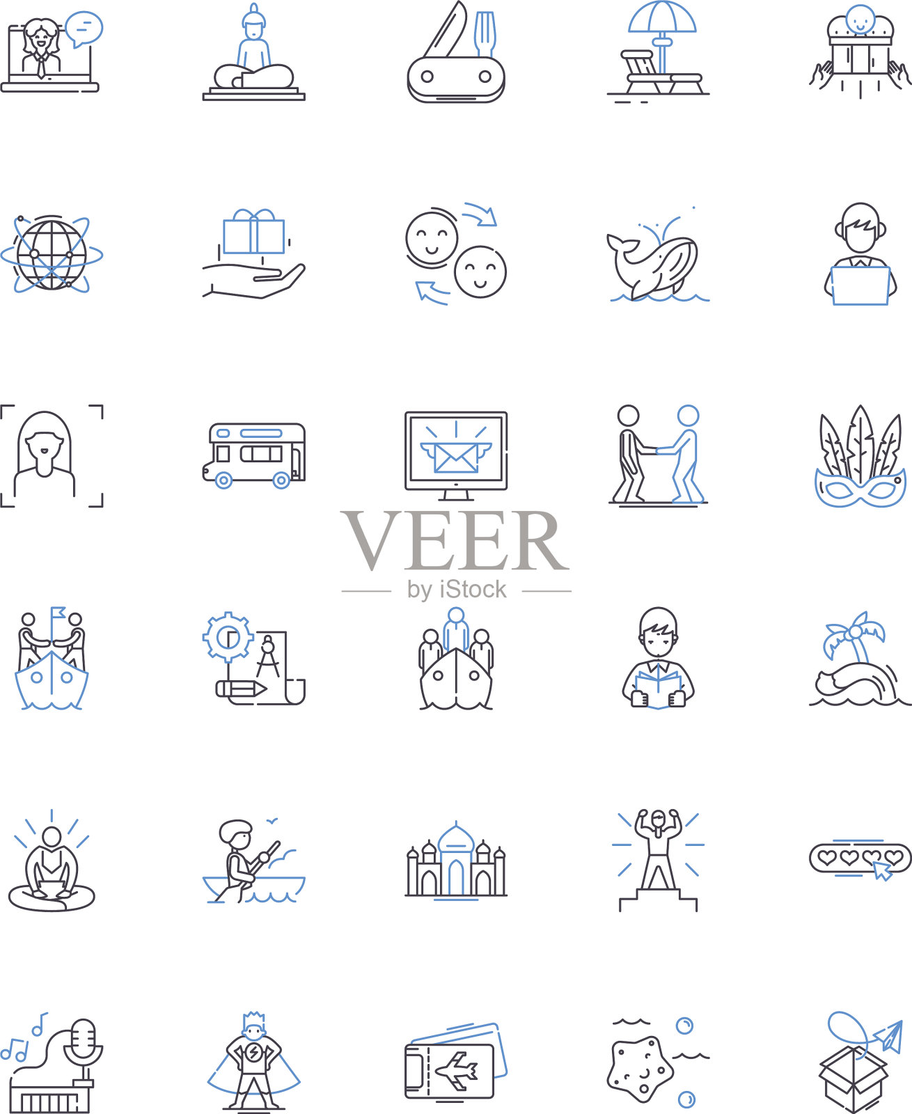 气候中性旅游线路图标集合图标素材