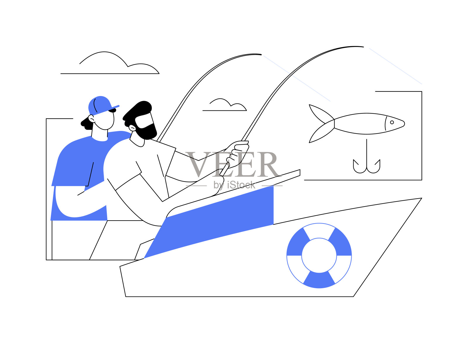 休闲淡水钓鱼抽象概念矢量插图。插画图片素材