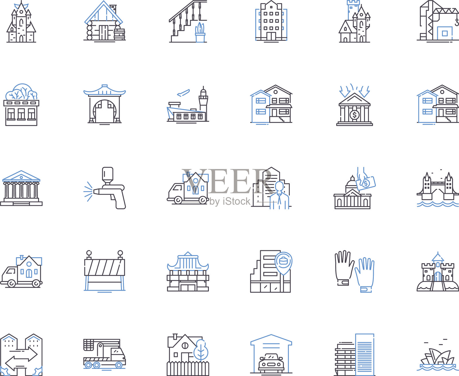 住宅和居住线图标集合图标素材