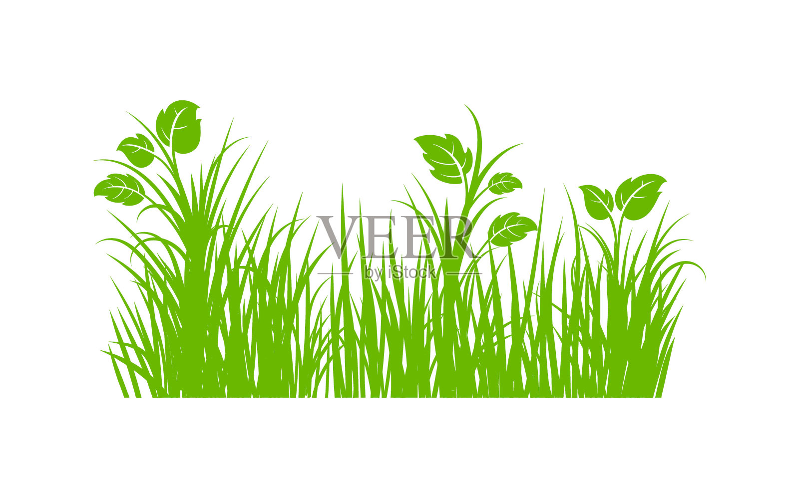有叶子的平坦的绿草插画图片素材