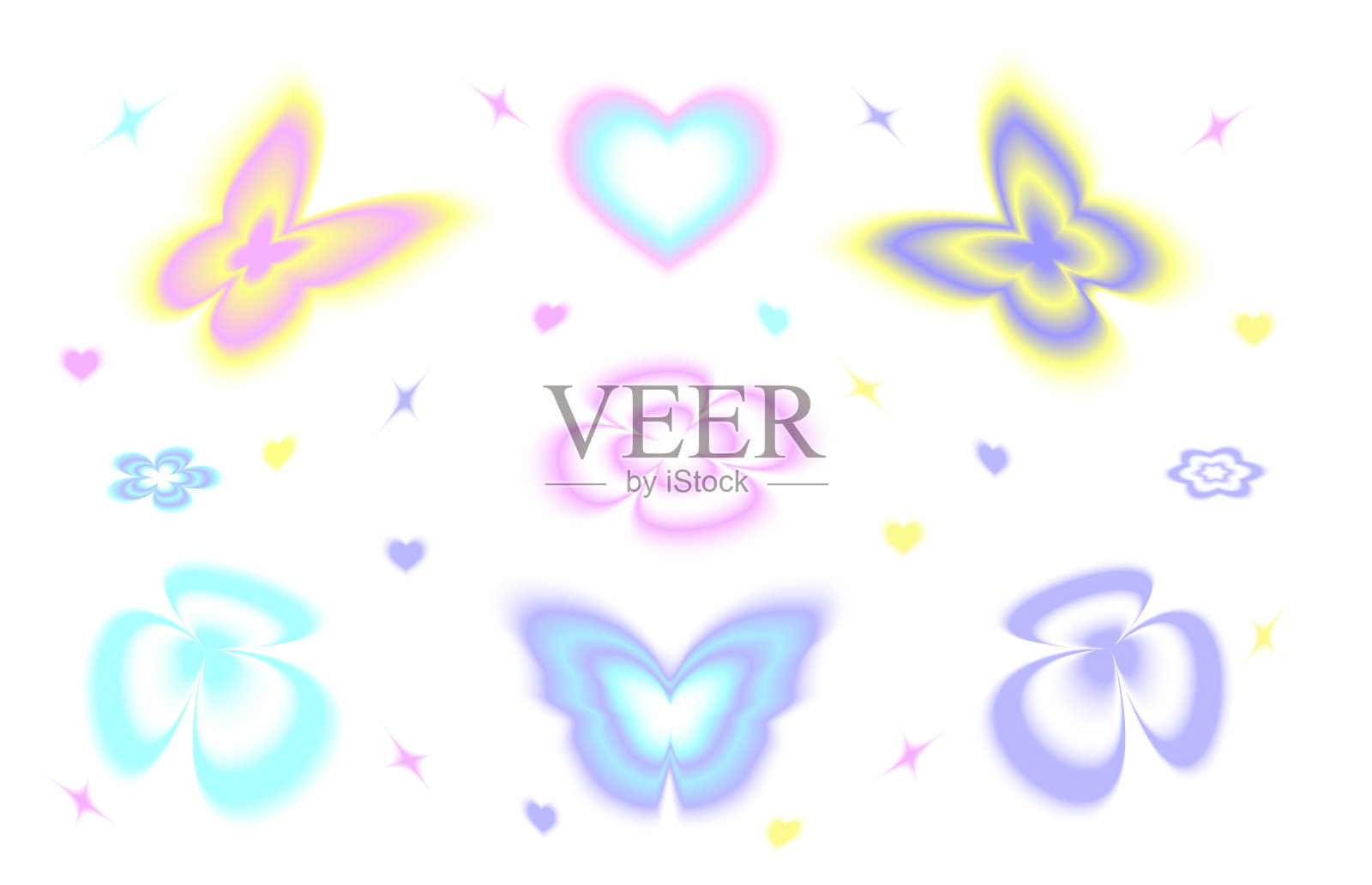 带有模糊千年虫效果的贴纸。抽象的几何形状在时尚的复古风格。矢量插图。插画图片素材