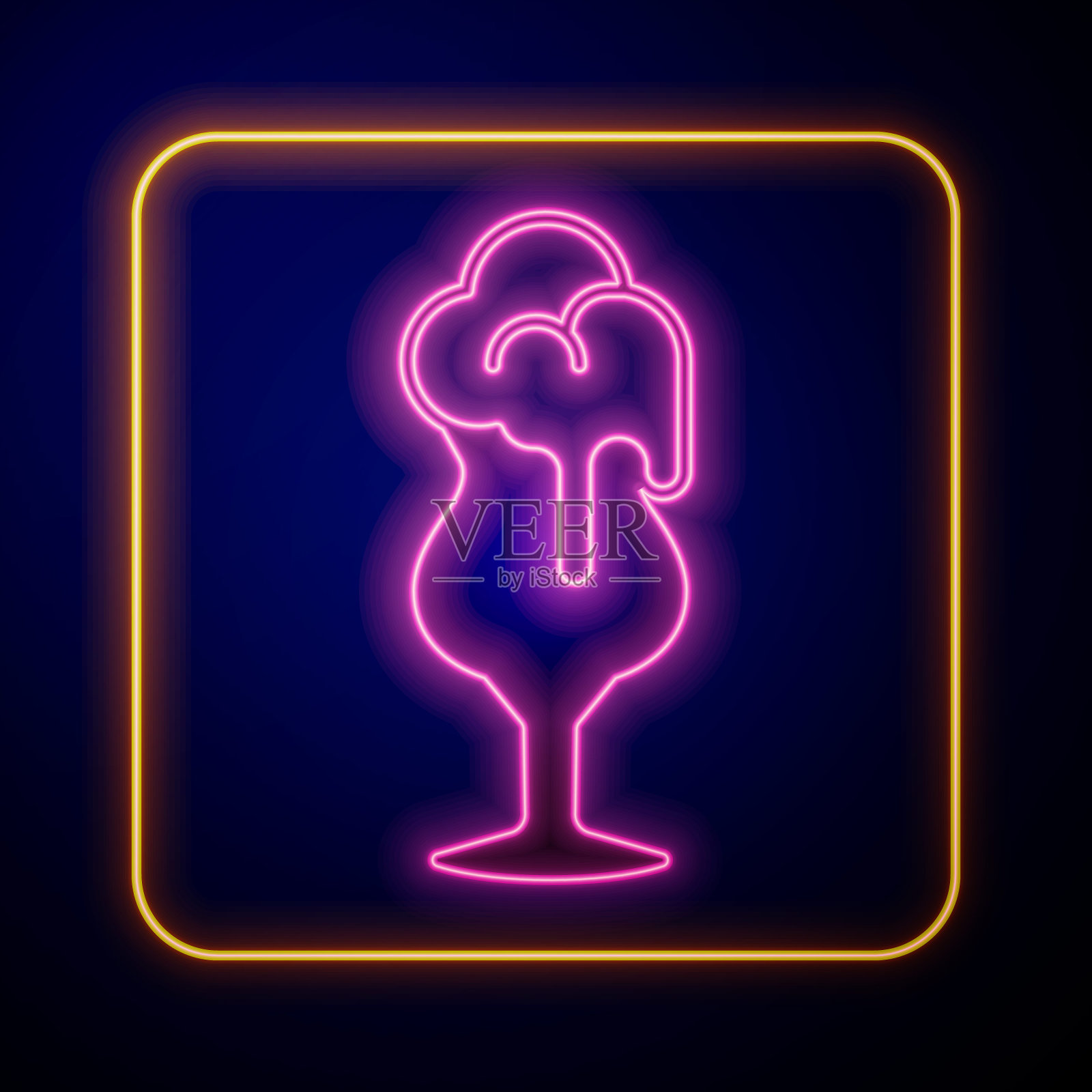 发光的霓虹灯玻璃啤酒图标孤立的黑色背景。向量插画图片素材