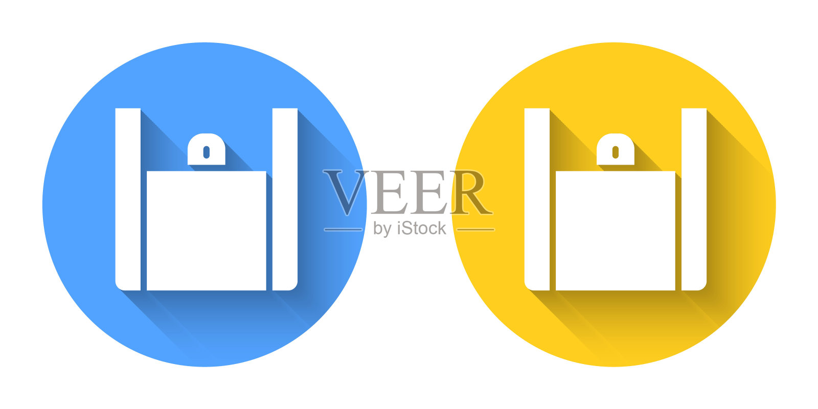 白色在线订购和快餐配送图标与长阴影背景隔离。圆按钮。向量图标素材